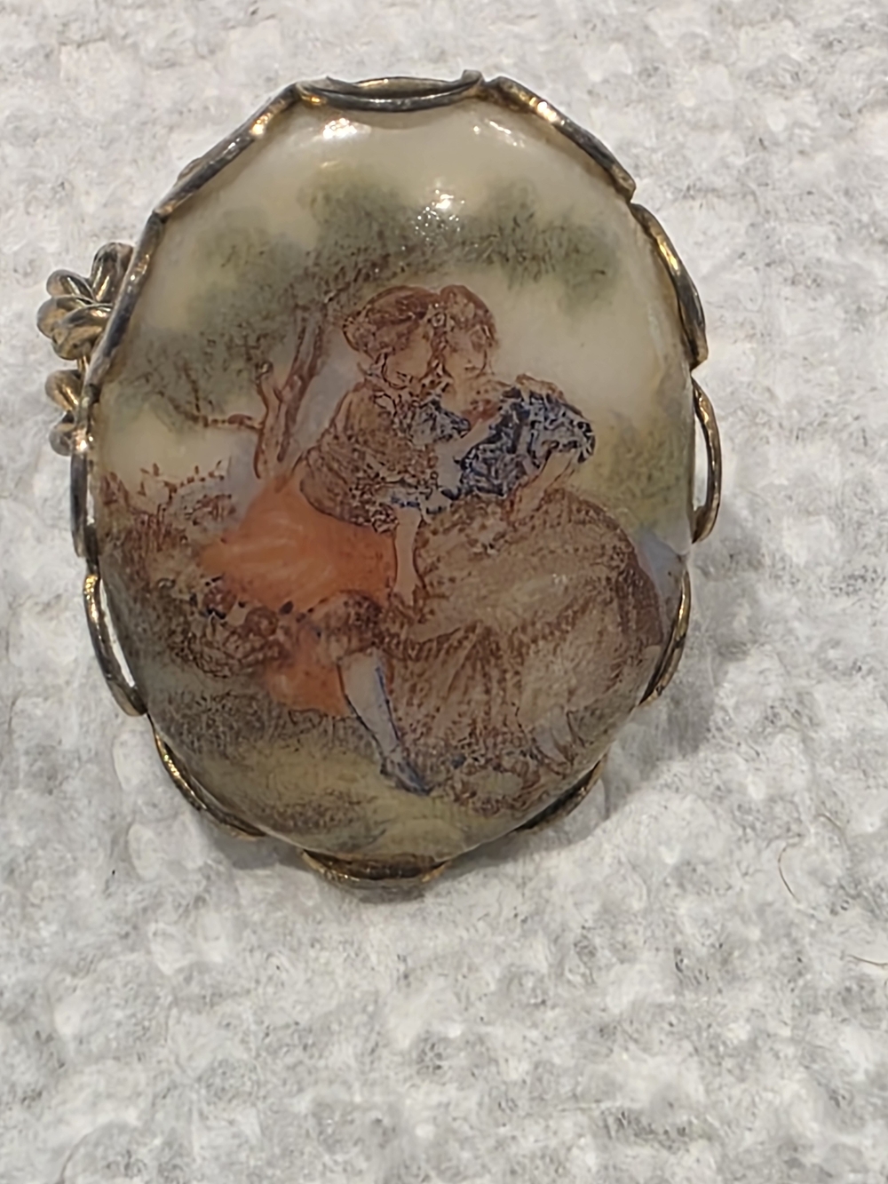 Vintage Hand-Painted Cameo Adjustable Ring Courting Couple Germany
